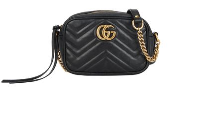 GG Marmont Matelassé Mini Bag, &pound;450, Handbags, Black, Leather, Front view